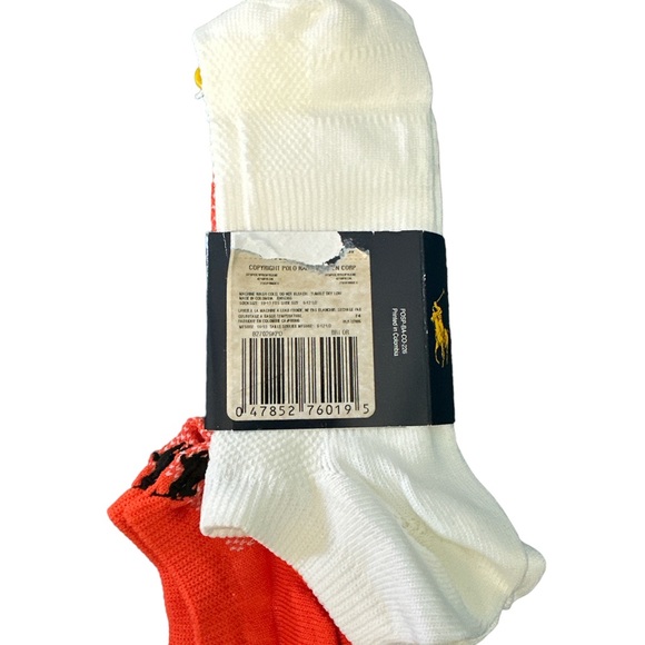 NWT POLO BY RALPH LAUREN ACTIVE SOCKS SIZE 10-13. COLORS ARE ORANGE, WHITE. - Picture 2 of 2